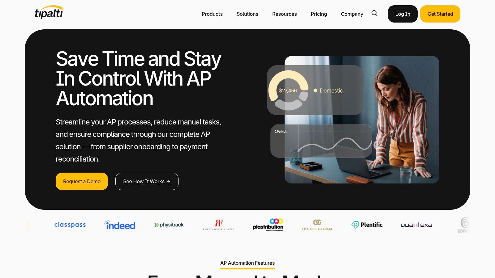 Painel do software de processamento automático de faturas da Tipalti