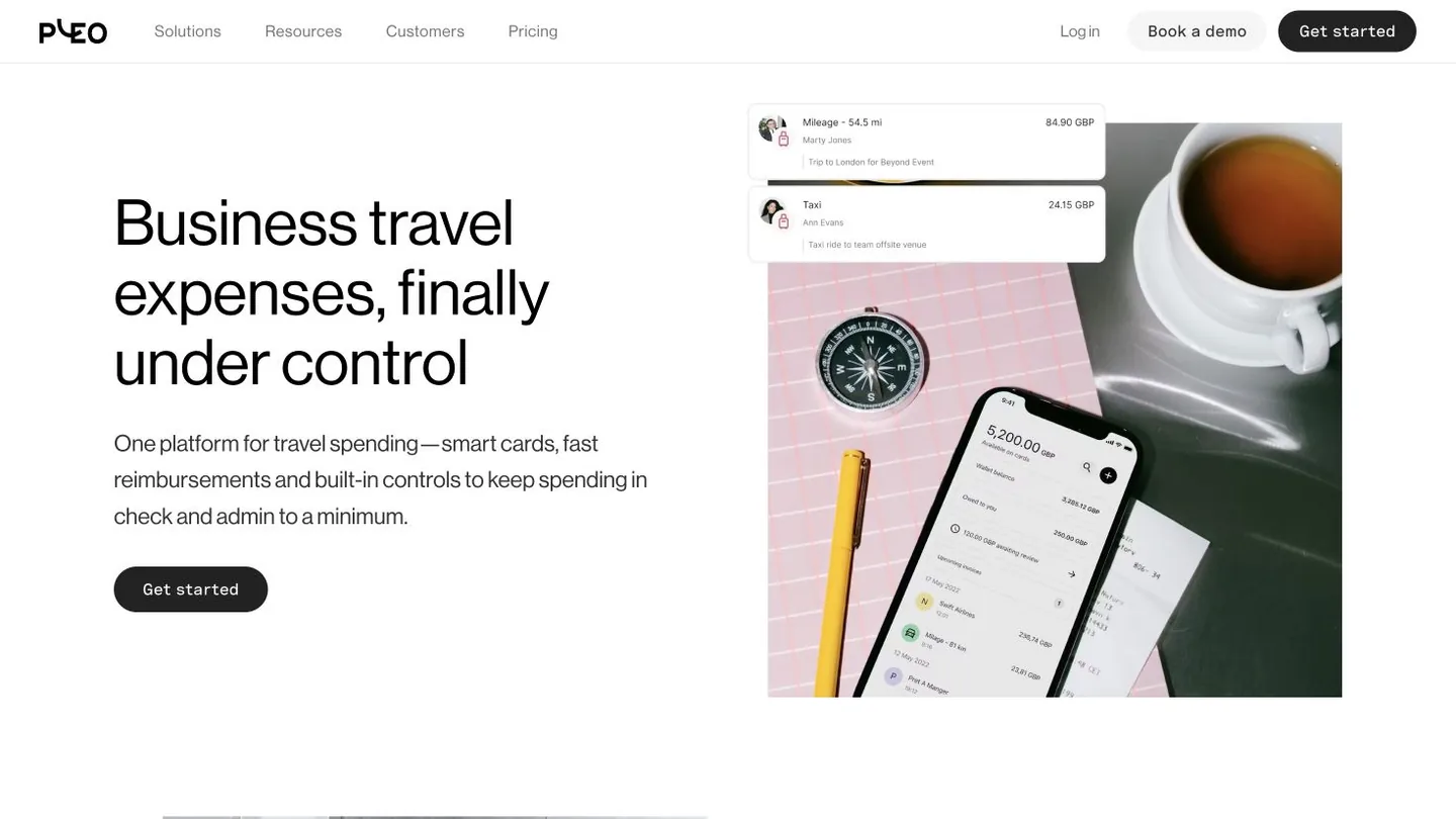 Pleo business travel expense page showing its card and mobile expense experience